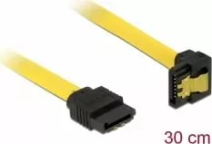 Cablu de conectare cu un conector in linie dreapta si unul inclinat in jos , Delock , SATA 6 Gb/s tata la SATA tata , 0.3 m galben