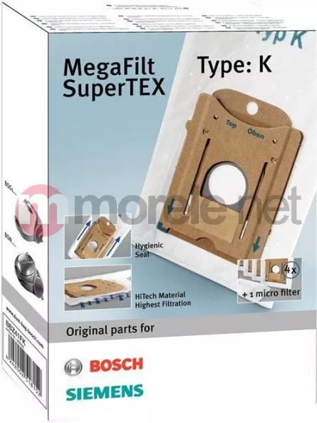 Saci universali din hartie cu dispozitiv de inchidere Bosch BBZ41FK pentru aspiratoarele BSG1, BSN1, VS01G, VS01E, 4 buc. + 1 micro-filtru