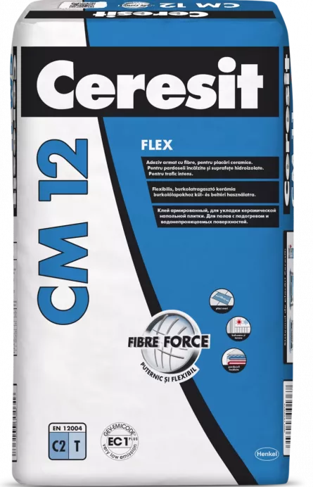 Adeziv flexibil Ceresit CM 12, armat cu fibre, 25 kg