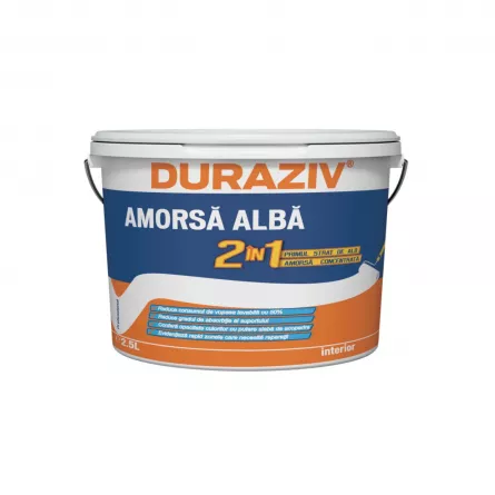 Amorsa 2 in 1 pentru perete Duraziv, culoare alba, ambalare 2,5 L