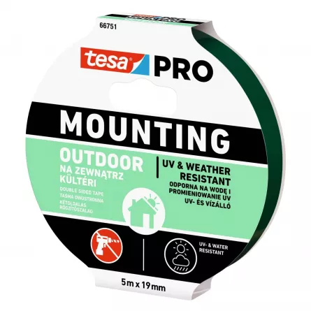 Banda dublu adeziva pentru exterior, Tesa TS 66751 Mounting ounting Pro outdoor, dimensiune 5 m x 19 mm