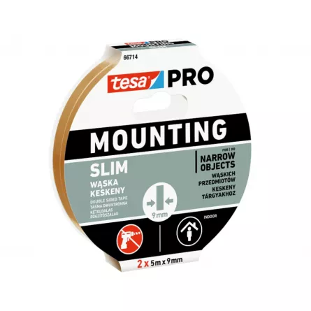 Banda dublu adeziva, subtire pentru montaj, Tesa TS 66714 MOUNTING PRO SLIM 2 (5X9), alba, dimensiuni 2 x 5 m x 9 mm
