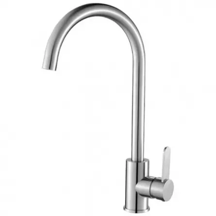 Baterie bucatarie verticala, cu pipa, gat lebada, inox satinat