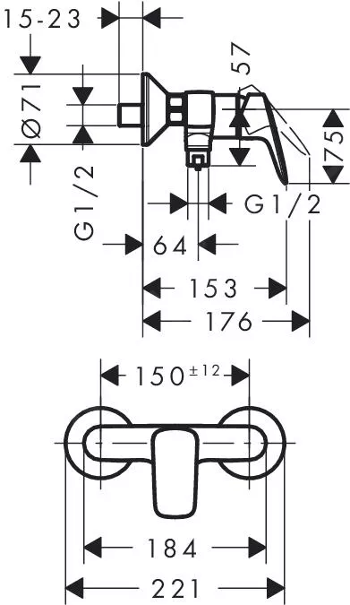Baterie de dus Logis HAN71600000, monocomanda, crom