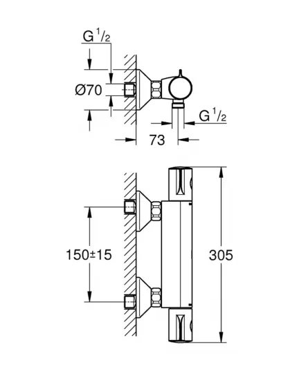 Baterie Grohe pentru dus, termostatata, Groheterm 800 Baterie Grohe pentru dus, termostatata, Groheterm 800