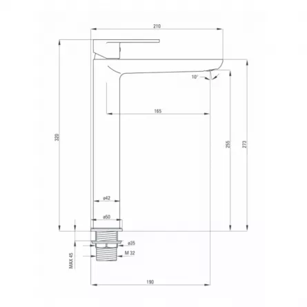 Baterie lavoar inalta Alpinia, Deante BGA 021K
