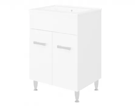 Baza mobilier baie Madrid cu lavoar ceramic, 2 usi, 61 cm, alb lucios