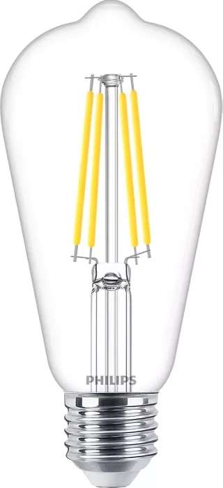 Bec LED Philips ST64, cu filament, soclu E27, putere 60 W, lumina calda