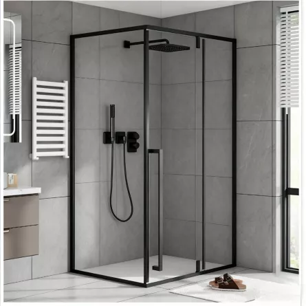Cabina de dus 15W, sticla securizata 6 mm, profil negru mat, 100 x 100 cm