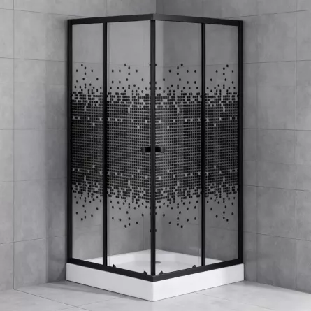 Cabina de dus 18G0056, dimensiune 90 x 90 x 195 cm, sticla securizata, cu model Cabina de dus 18G0056, dimensiune 90 x 90 x 195 cm, sticla securizata, cu model