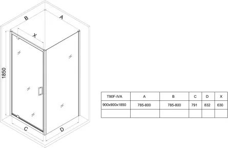 Cabina de dus, Cersanit IVA S166-001, dimensiune 90 x 90 x 185 cm