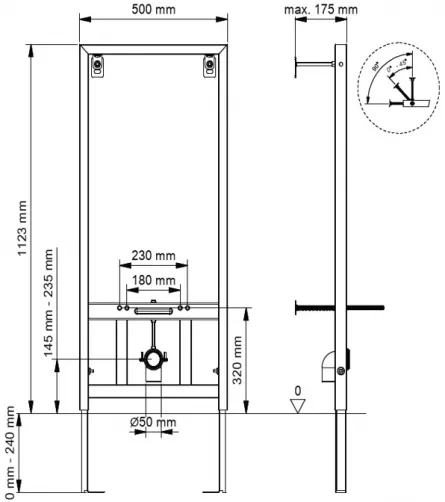 Cadru metalic pentru bideu WIRQUIN, inaltime ajustabila L1123-1363 mm