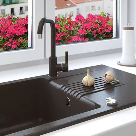 Chiuveta granit Kuchinox Celia SBC 711T, 1 cuva, 76x44x18.5 cm, negru