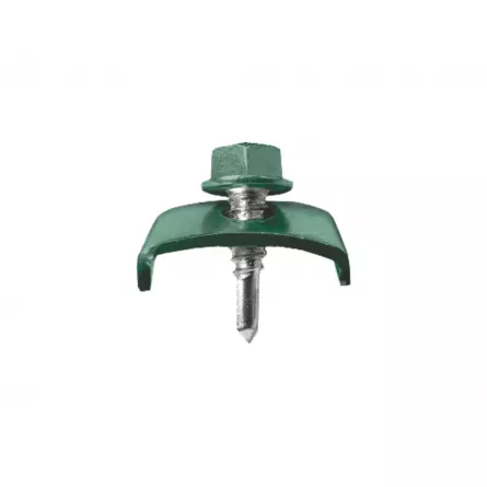 Clema cu autoforant, pentru stalp rectangular, dimensiuni 6.3 x 25 mm, plastifiat, culoare verde RAL 6005