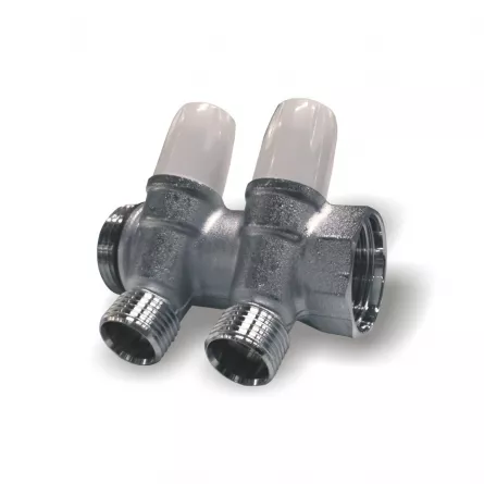 Colector Tiemme 2 cai cu robinet dimensiune 1-1/2; 2 cai culoare crom