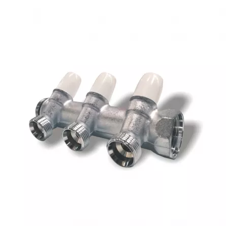 Colector Tiemme 3 cai cu robinet dimensiune 1-3/4; 3 cai culoare crom