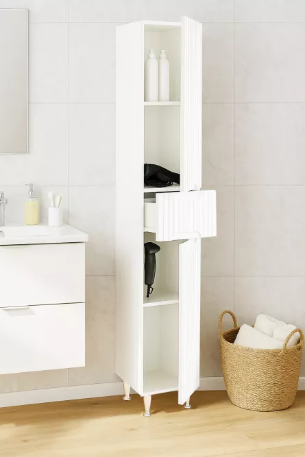 Coloana baie MDF Seria 033, 180 cm inaltime, balamale soft-close, alb
