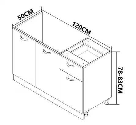 Corp inferior bucatarie MDF Square, 120 cm, cu sertar, fag