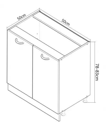 Corp inferior bucatarie MDF Square, 50 cm, 2 usi, fag