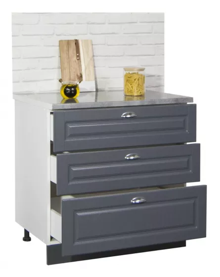 Corp inferior bucatarie MDF Square, 80 cm, 3 sertare, antracit