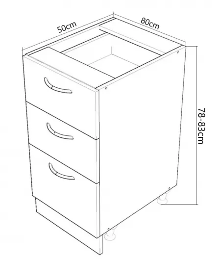 Corp inferior bucatarie MDF Square, 80 cm, 3 sertare, antracit