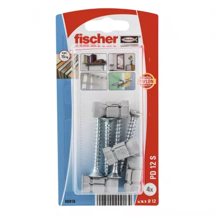 Diblu de expansiune cu surub pentru placa aglomerata, pentru fixari in placi de gips-carton, placi de gips armate cu fibre si placi din material lemnos FS PD 12