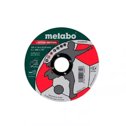 Disc abraziv pentru taiere inox, Metabo Limited edition Euro, dimensiuni 125 x 1 x 22,23 mm