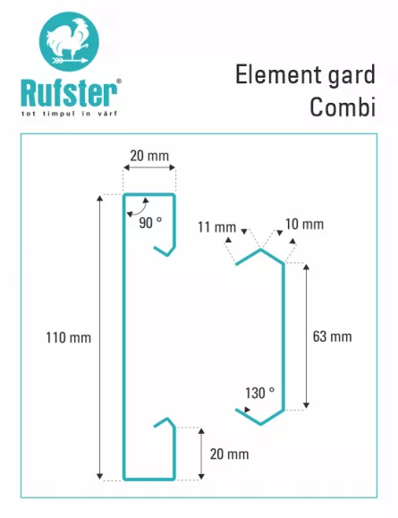 Element combinat pentru gard, Rufster, grosime tabla 0,5 mm, culoare RAL 9005 MS (negru) + RAL 7016 MS (gri-antracit), lungime variabila