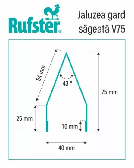 Element jaluzea simetric, Rufster tip sageata V75, pentru gard, finisaj mat structurat, culoare visiniu RAL 3005 MS, lungime variabila, grosime 0.5 mm