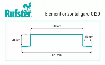 Element orizontal Rufster 0120, pentru gard, grosime 0,60 mm, finisaj negru, RAL 9005 MS M2P3, lungime variabila, vopsit pe ambele parti