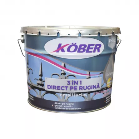 Email alchidic anticoroziv, lucios, Kober antirugina 3in1, ambalare 10 L, culoare brun