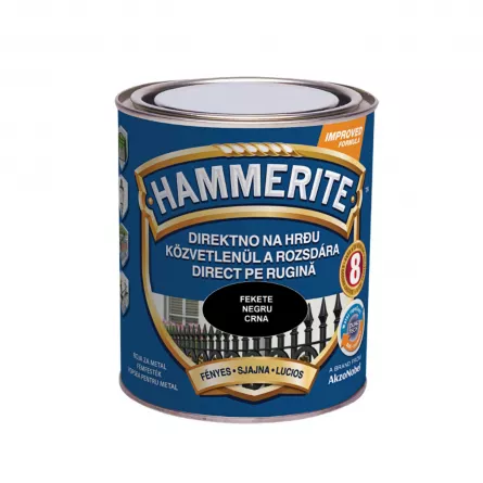Email Hammerite pentru metal, culoare neagra, finisaj lucios, ambalare 0.75 L
