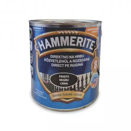 Email Hammerite pentru metal, culoare neagra, finisaj lucios, ambalare 2.5 L