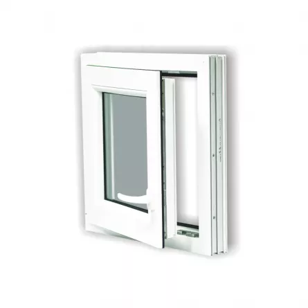 Fereastra Alidor cu dubla deschidere, dimensiune 58 x 58 cm, grosime 7,5 cm, culoare alba