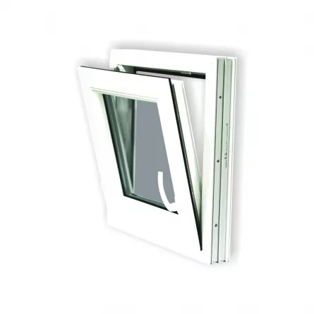 Fereastra Alidor cu dubla deschidere, dimensiune 58 x 58 cm, grosime 7,5 cm, culoare alba