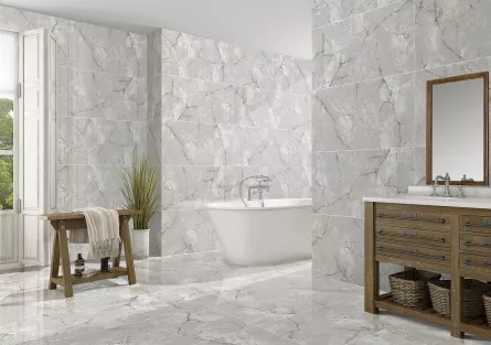 Gresie portelanata, polisata, rectificata, pentru interior sau exterior, Asel White, dimensiune 60 x 120 cm