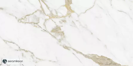Gresie portelanata rectificata, Calacatta Gold, 60 x 120 cm, alba