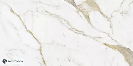 Gresie portelanata rectificata, Calacatta Gold, 60 x 120 cm, alba