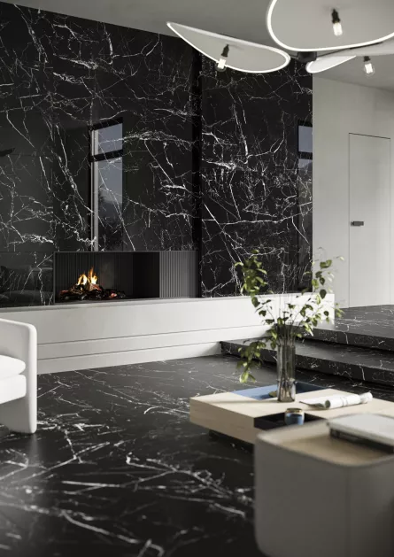 Gresie portelanata, mata, rectificata, pentru interior sau exterior,  Marmo Marocco Black, dimensiune 60 x 120 cm