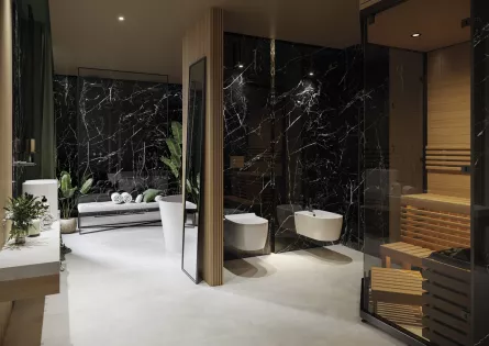 Gresie portelanata, mata, rectificata, pentru interior sau exterior,  Marmo Marocco Black, dimensiune 60 x 120 cm