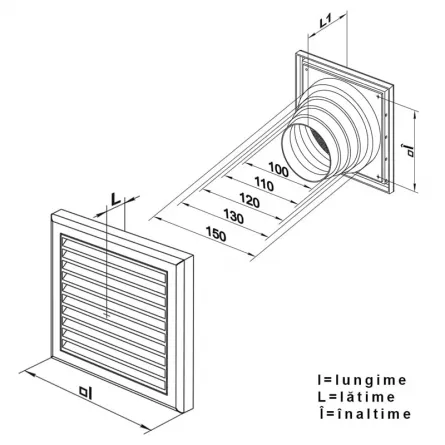 Grila ventilatie VENTS 187 x 187 mm cu racord &Oslash;100&ndash;110&ndash;120&ndash;150 mm