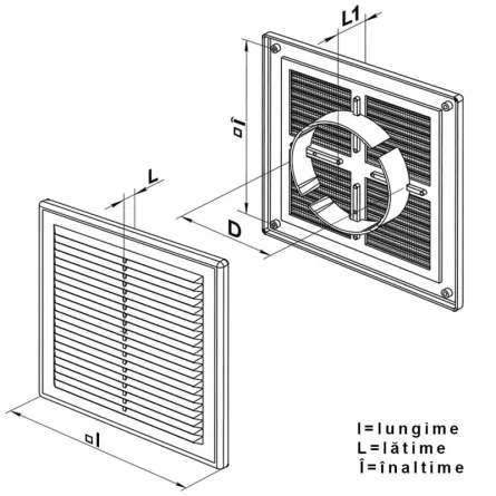 Grila ventilatie VENTS 204 x 204 mm cu stut reglabil &Oslash;100&ndash;150 mm