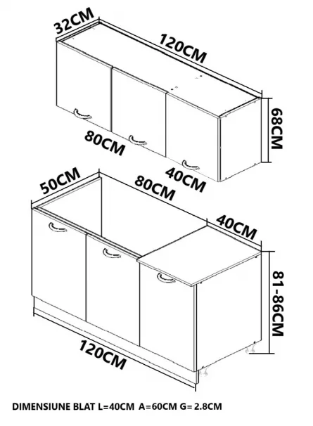 Kit bucatarie MDF Square, 120 cm, antracit