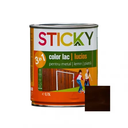 Lac alchidic pentru lemn, metal sau piatra Sticky, interior - exterior, 0.75 L culoare nuc