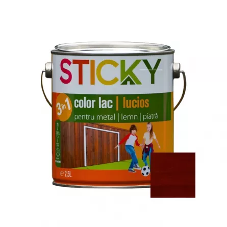 Lac alchidic pentru lemn, metal sau piatra Sticky, interior - exterior, 2.5 L culoare palisandru