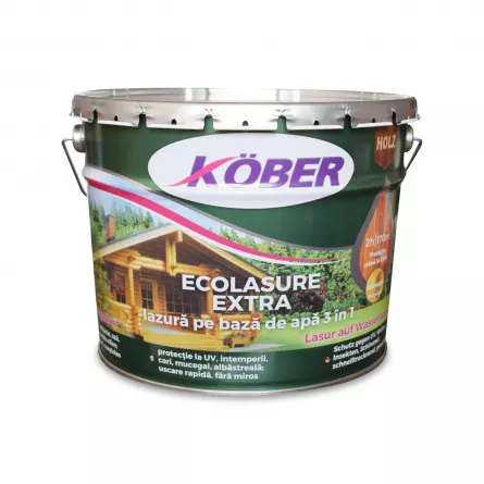 Lac / lazura 3 in 1 pentru lemn, Kober Ecolasure Extra, pe baza de apa, interior / exterior, ambalare 10 L, culoare stejar inchis