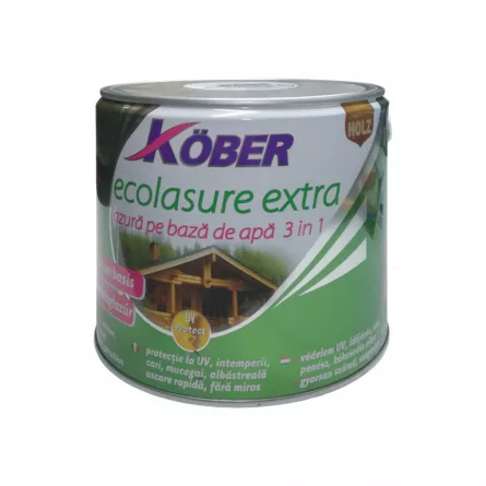 Lac / lazura pe baza de apa, pentru lemn, Kober, Ecolasure Extra castan 2.5 L