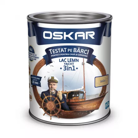Lac lucios ultra-rezistent pentru lemn exterior/interior, Oskar Yacht 3 in 1, incolor, ambalare 2,5 L