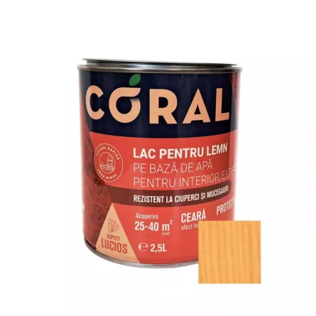 Lac pentru lemn, Coral, pe baza de apa, interior - exterior, 2.5 L culoare pin