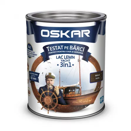 Lac pentru lemn Oskar Yacht 3 in 1, interior / exterior, 0.75 l, mahon inchis